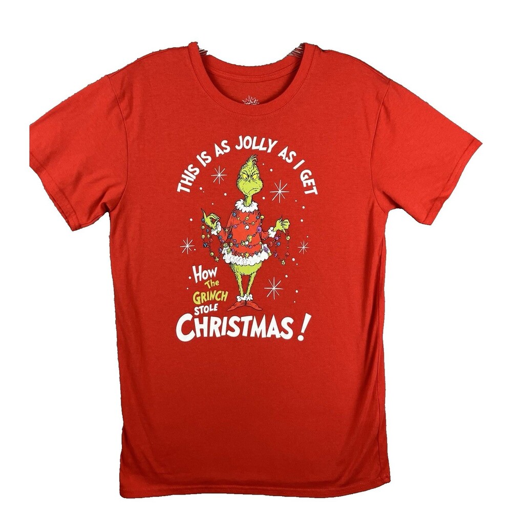 The Grinch This is as Jolly as I Get Christmas Holiday T-Shirt S Red Cotton/Poly